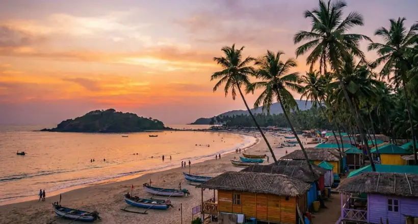 Beach at sunset in Goa, the destination of the Pune to Goa cab route