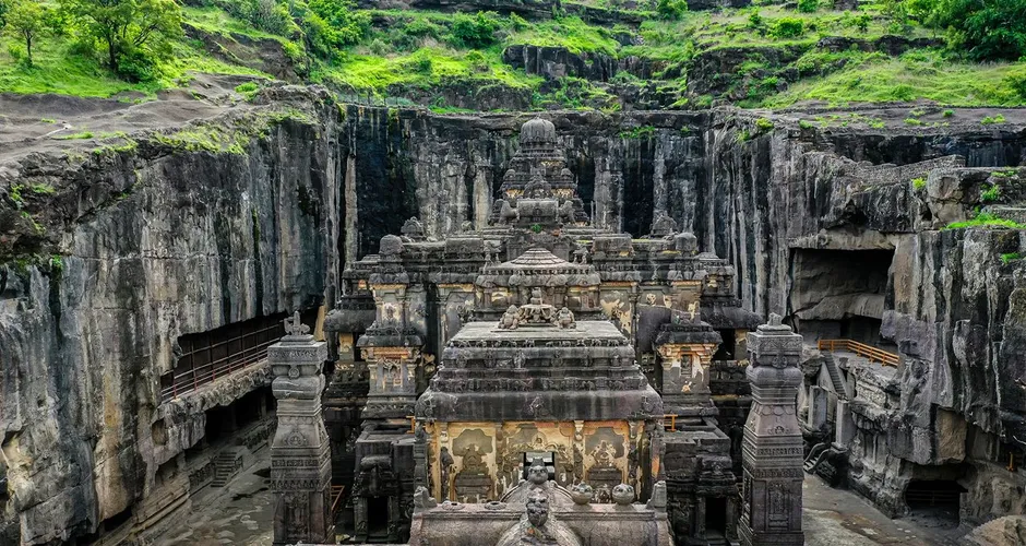 Rock-cut cave architecture at the UNESCO World Heritage caves near Aurangabad