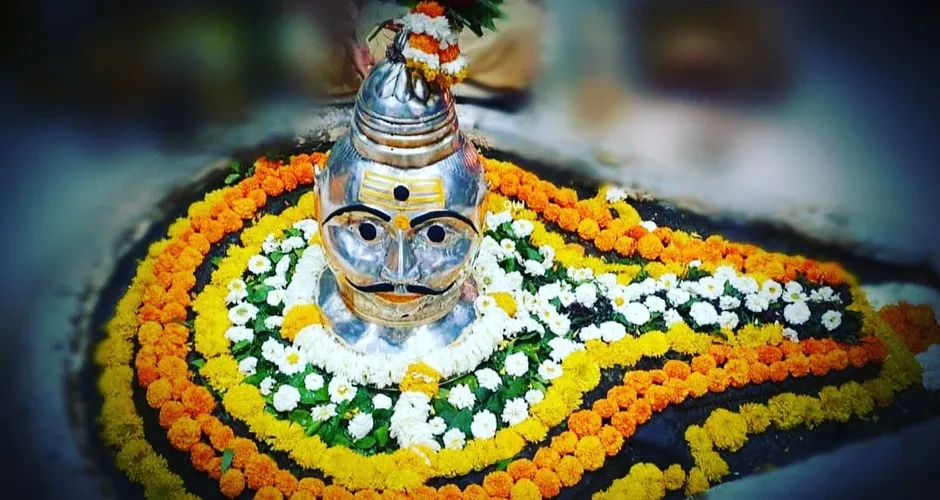 The Bhimashankar Jyotirlinga decorated with flowers for darshan