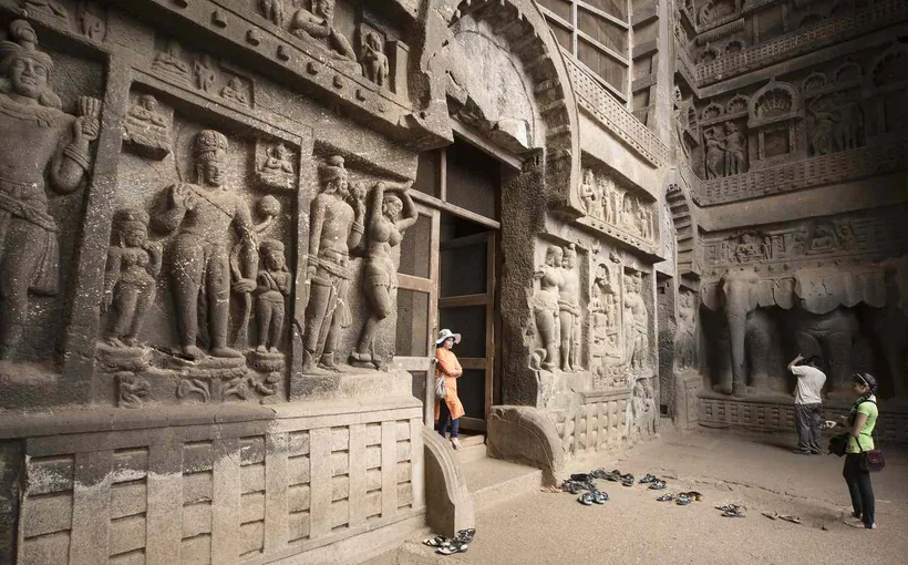 The carved facade of Karla Caves near Lonavala